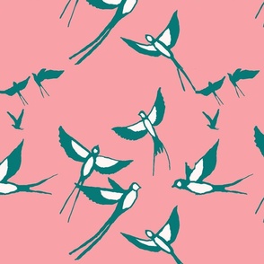 Teal and pink swallows