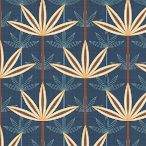 Palm Springs Damask (textured) - Navy - Medium - palm trees, 1950s, mid mod, mid century wallpaper 