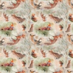 3x3-Inch Basic Repeat of Watercolor Multidirectional Foxes in Circles