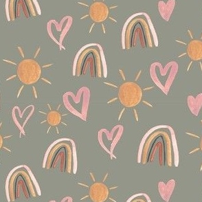 Watercolor Hearts, sunshine and rainbows in sage / small/ for kids accessories, pets and valentines