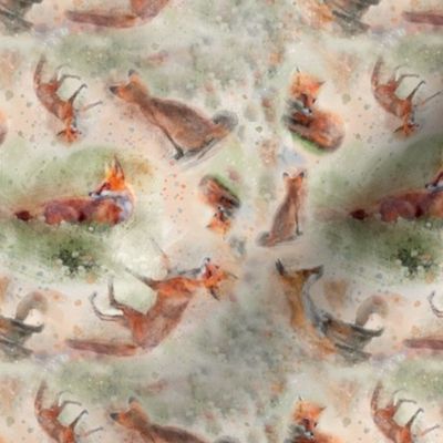 Small Watercolor Multidirectional Foxes in Circles