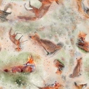 6x6-Inch Basic Repeat of Watercolor Multidirectional Foxes in Circles