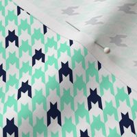Small Houndstooth Check, Mint & Midnight on White