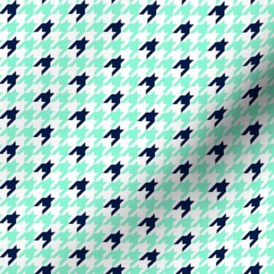 Small Houndstooth Check, Mint & Midnight on White