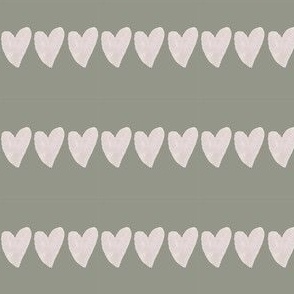 Sage heart stripe - white hearts on green - valentines medium