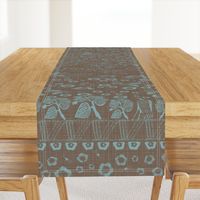 24" Xaymaca Stamped Border Panel | Taupe/Aqua LINEN