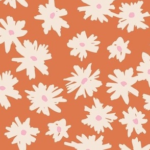 Raw ink boho daisies sweet blossom flowers daisy garden orange seventies beige girls vintage nursery LARGE