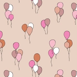 Happy birthday balloon party celebration design with balloons in vintage pink for girls
