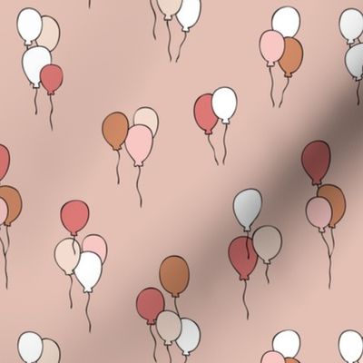 Happy birthday balloon party celebration design with balloons in vintage seventies blush brown pink for girls