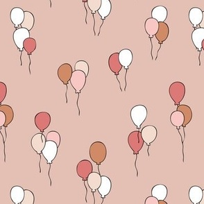 Happy birthday balloon party celebration design with balloons in vintage seventies blush brown pink for girls