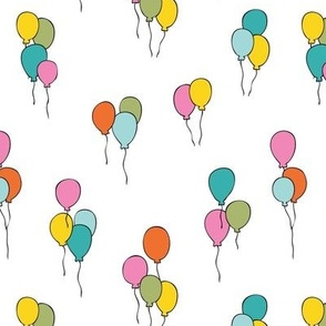 Happy birthday balloon party celebration design with balloons in colorful green blue orange gender neutral on white