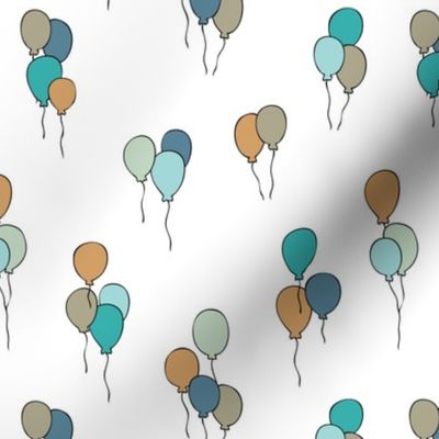 Happy birthday balloon party celebration design with balloons in blue green boys palette on white