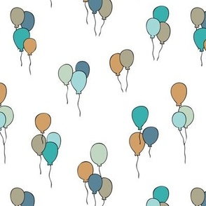 Happy birthday balloon party celebration design with balloons in blue green boys palette on white