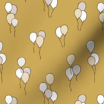 Happy birthday balloon party celebration design with balloons in neutral mustard yellow blush sand