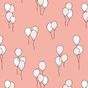 Happy birthday balloon party celebration design with balloons in soft baby apricot pink girls