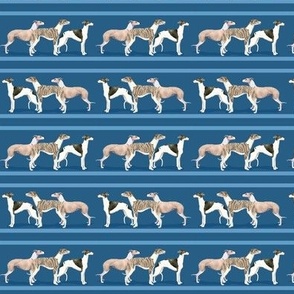 Custom Three Small Scale Whippets on a Blue Stripe
