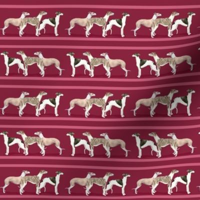 Custom Three Small Scale Whippets on a Pink Stripe