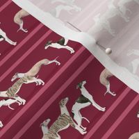 Custom Three Small Scale Whippets on a Pink Stripe