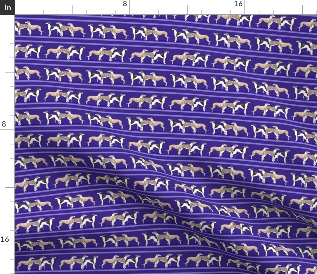 Custom Three Small Scale Whippets on a Purple Stripe