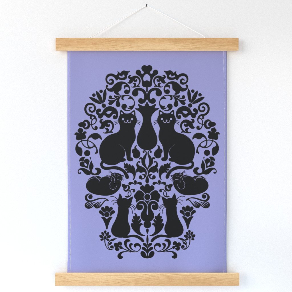 Black Cat Damask on Pantone Very Peri Periwinkle