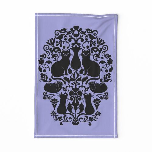 Black Cat Damask on Pantone Very Peri Periwinkle