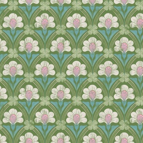Daisy Garden | Scallops design | Grandmillennial palette | White rock on Green | 12