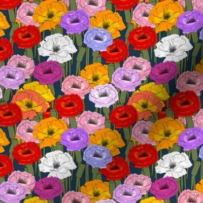 Woodblock Poppies multicolor 