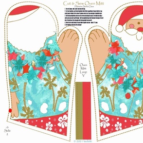 Hawaiian Santa Claus with Lei -Water Palette-Fat Quarter Cut and Sew Oven Mitts December 2021