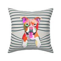 Hi! I love you! (Happy Pitbull) (18" Pillow) (Light Stripes)