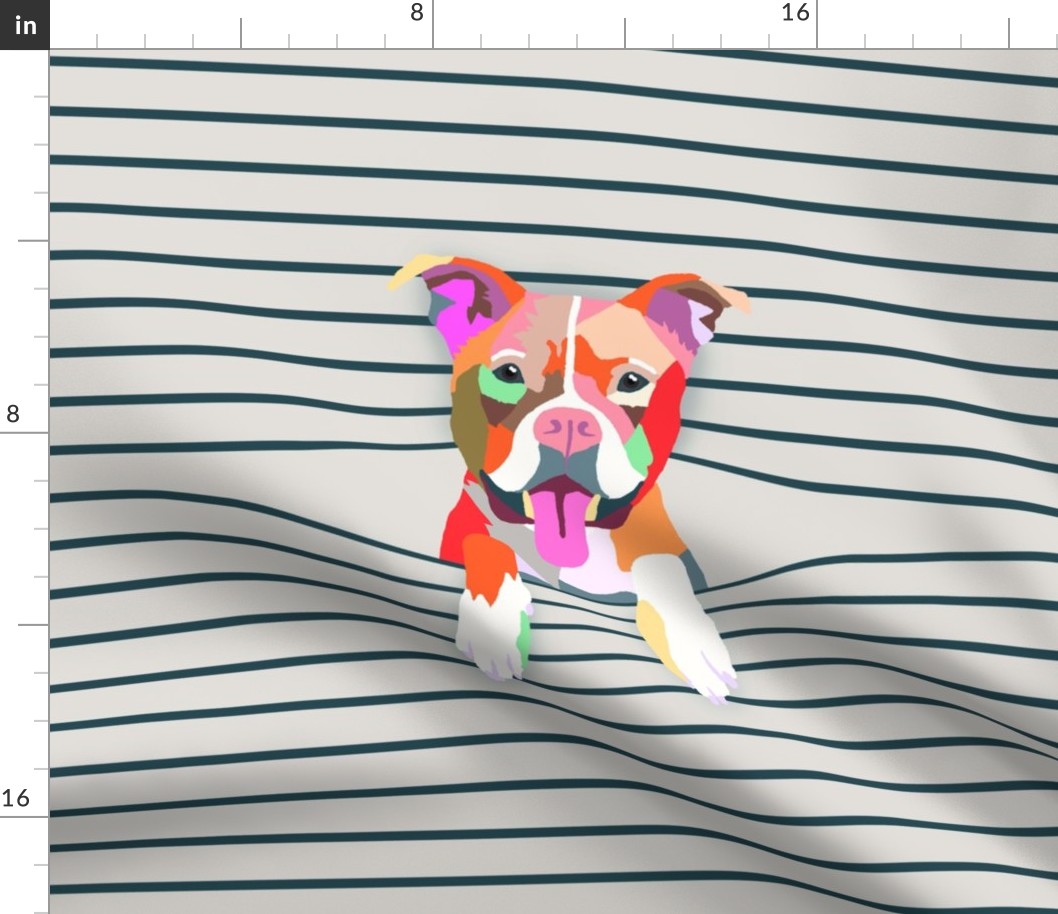 Hi! I love you! (Happy Pitbull) (18" Pillow) (Light Stripes)