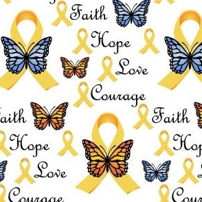 faith hope love courage gold ribbons blue butterflies