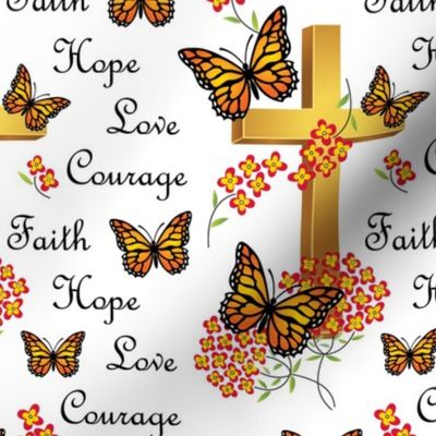 Cross with Monarch Butterflies - Faith, Hope, Courage, Love