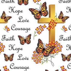 Cross with Monarch Butterflies - Faith, Hope, Courage, Love