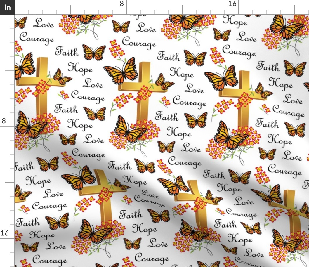 Cross with Monarch Butterflies - Faith, Hope, Courage, Love