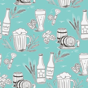 Beer toile de jouy_turquoise