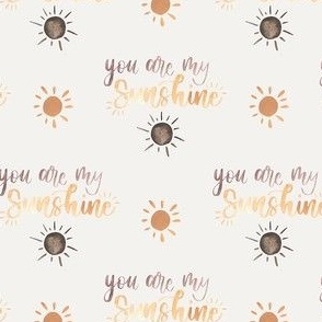 You are my sunshine watercolor lettering in brown and yellow on cream - valentines small