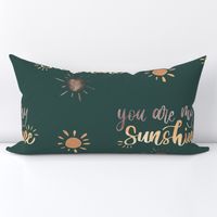 Large you are my sunshine watercolor in yellow and brown on green for home decor and bed linen