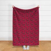 ruby red roses line drawing floral on dark plum purple background