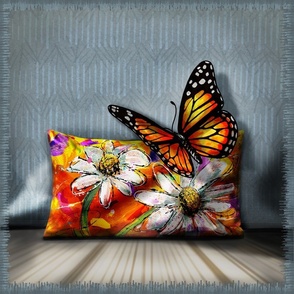 (18x18in panel) Two Pillows and a Butterfly / 18x18 in Throw pillow / panel / 3D Optical Illusion / Trompe loeil design challenge / trick of the eye /  