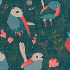 Little Birds on Teal - large scale