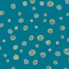 379 - Medium scale turquoise teal watercolor organic random polka dots,  for wallpaper, duvet covers,  pillows, bag making, lampshades, drapes and soft furnishings