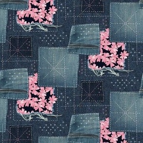 Blooming Denim Sashiko Boro Patches / Tiny Scale
