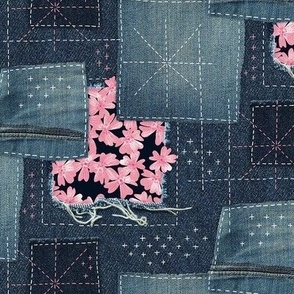 Blooming Denim Sashiko Boro Patches / Small Scale