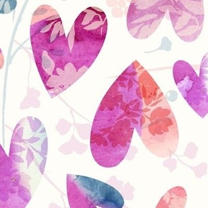 ( Large ) Floral, hearts, watercolor