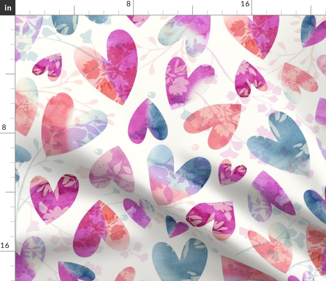 ( Large ) Floral, hearts, watercolor