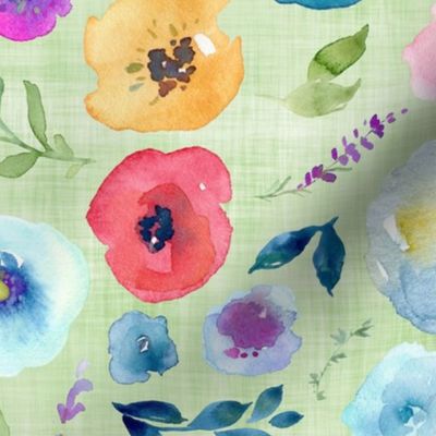 brigt spring floral green linen