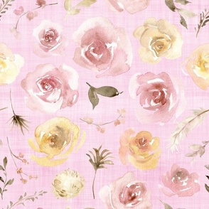 dried roses dark pink linen