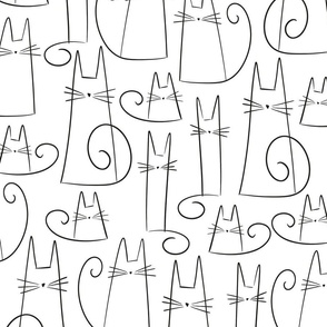 cat - gus cat - line art cats black and white - cats fabric