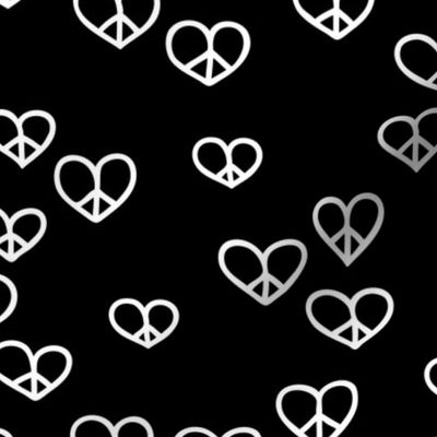 Fat love and peace minimalist freehand boho hearts hippies sign monochrome black and white