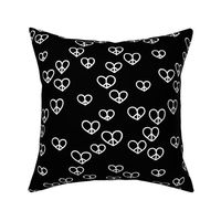 Fat love and peace minimalist freehand boho hearts hippies sign monochrome black and white